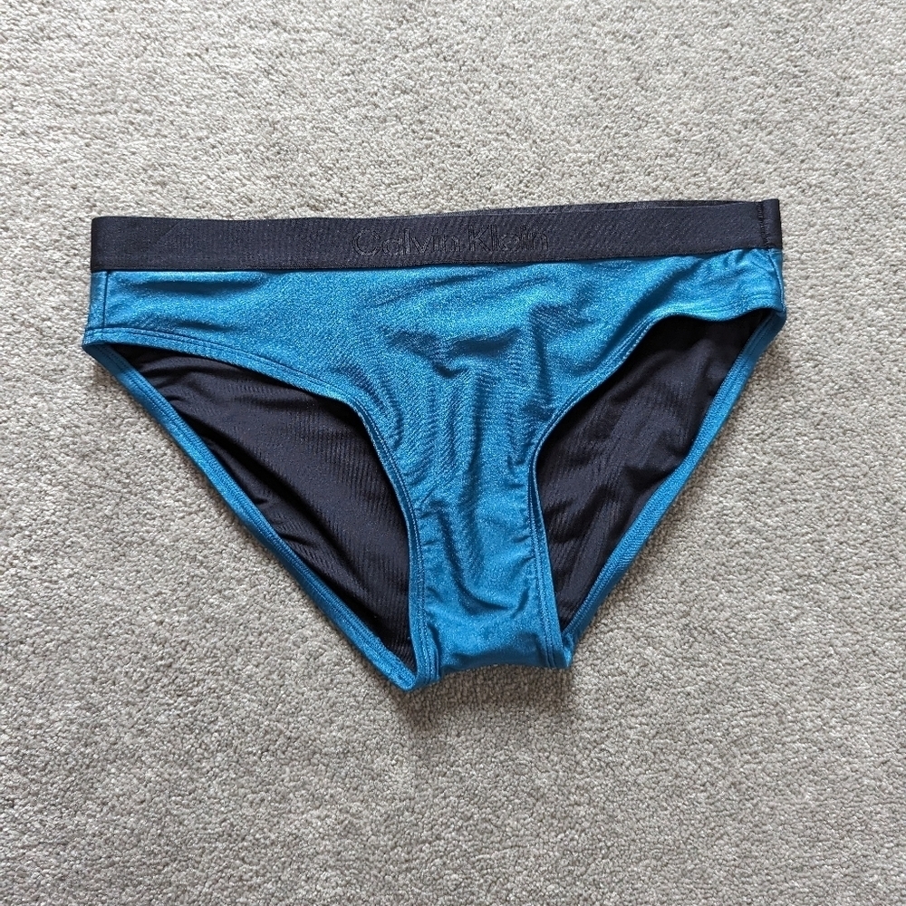 Calvin Klein green black bikini bottom swimsuit women's Large NEW